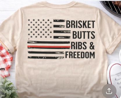 Copy of Thin Blue Line Patriotic BBQ Shirt Brisket Butts Ribs Smoker Tee | American Flag Grill
