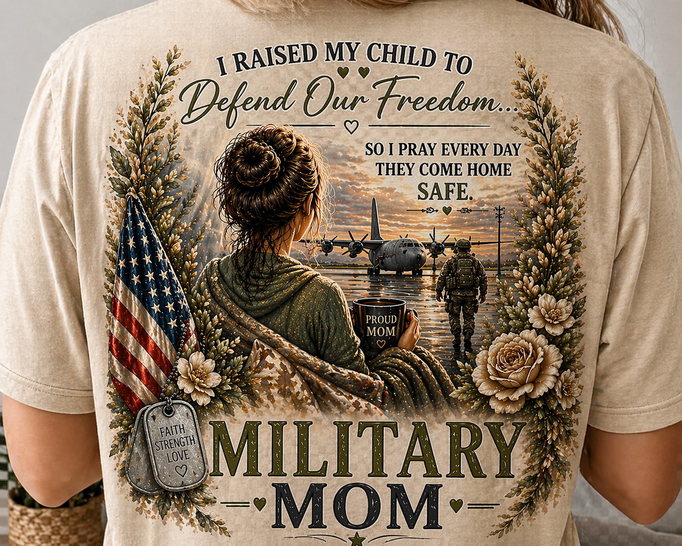 Military Mom Tee — “I Raised My Child to Defend Our Freedom” Patriotic Shirt