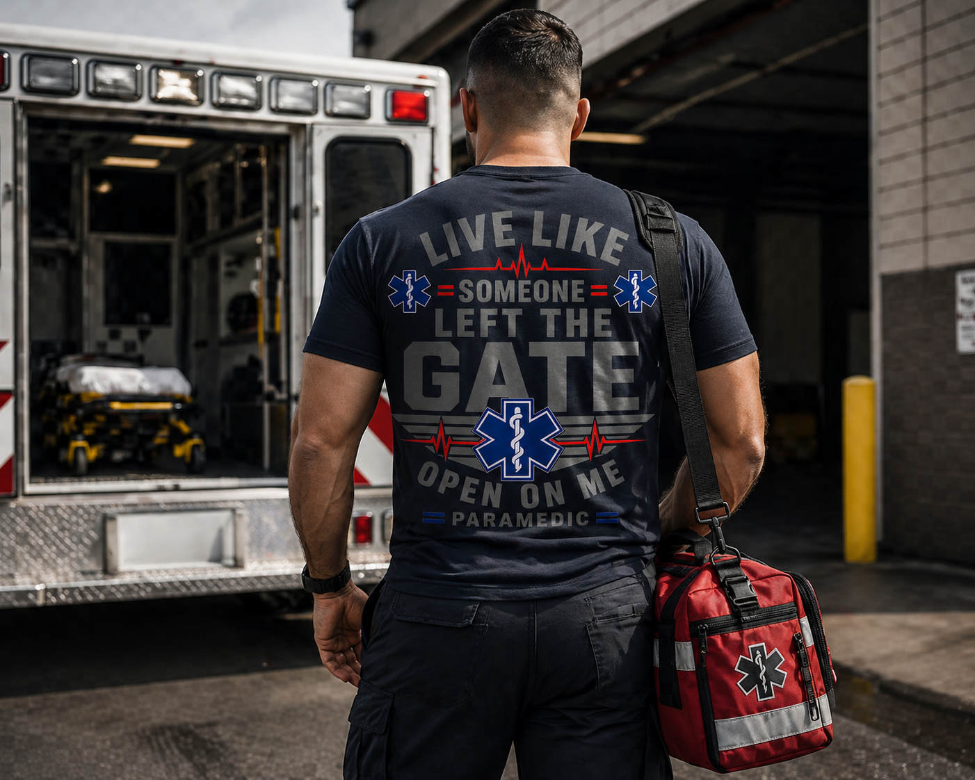 Paramedic T-Shirt — "Live Like Someone Left The Gate Open On Me" EMS/EMT First Responder Tee