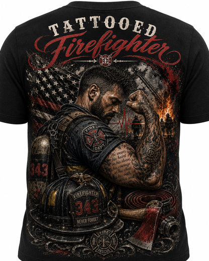 Firefighter Tribute T-Shirt — "343 Never Forget" Fire Rescue Back Design