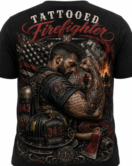 Firefighter Tribute T-Shirt — "343 Never Forget" Fire Rescue Back Design