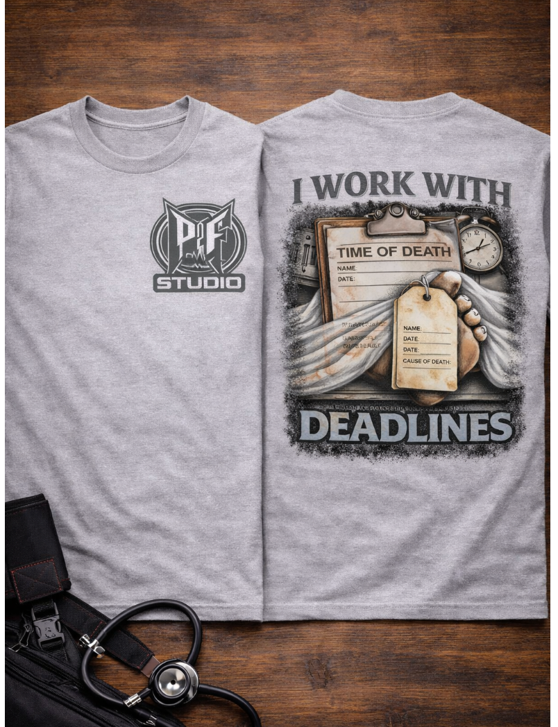 I Work With Deadlines dark humor Medical Examiner T-shirt | Paramedic First Responder