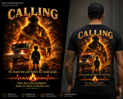 Firefighter Legacy T-Shirt — "He Heard the Call Before He Could Speak" Back Design