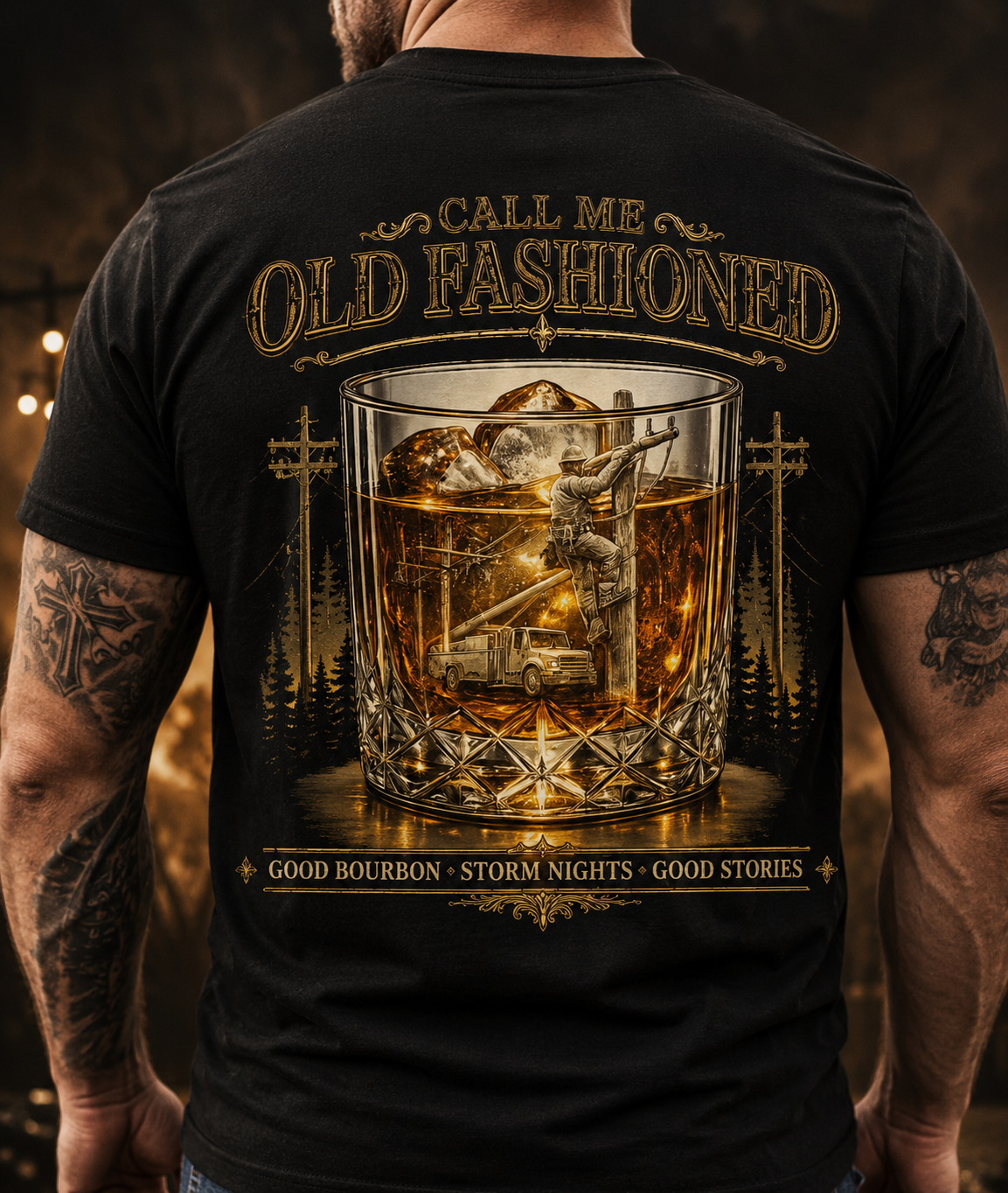 Lineman Bourbon & Storm Chaser T-Shirt — "Call Me Old Fashioned"