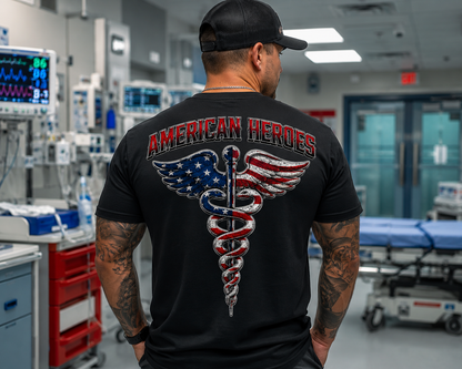 American Heroes Caduceus T-Shirt | Flag Medical Symbol