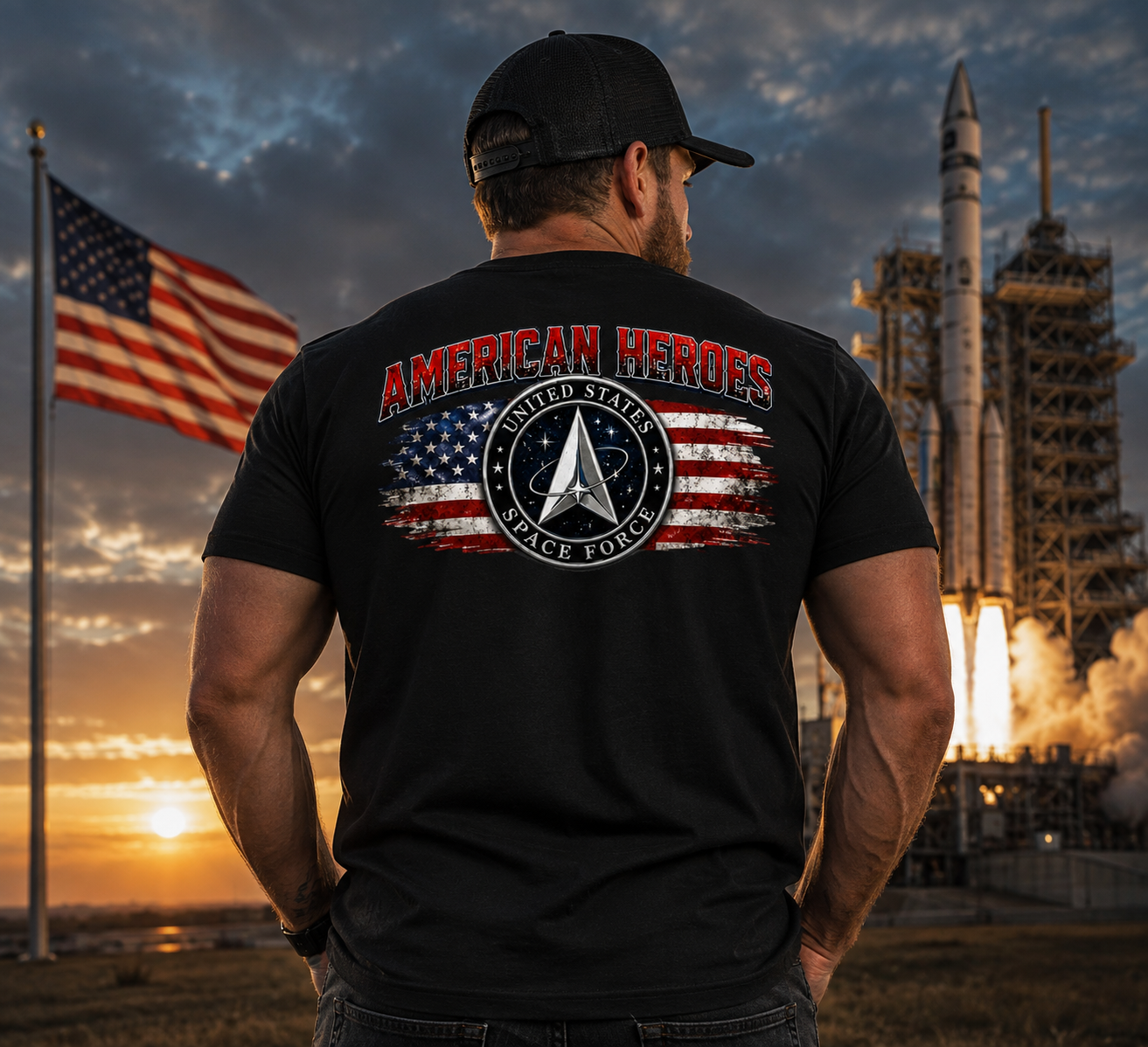 American Heroes T‑Shirt — U.S. Space Force Tribute with Flag Graphic