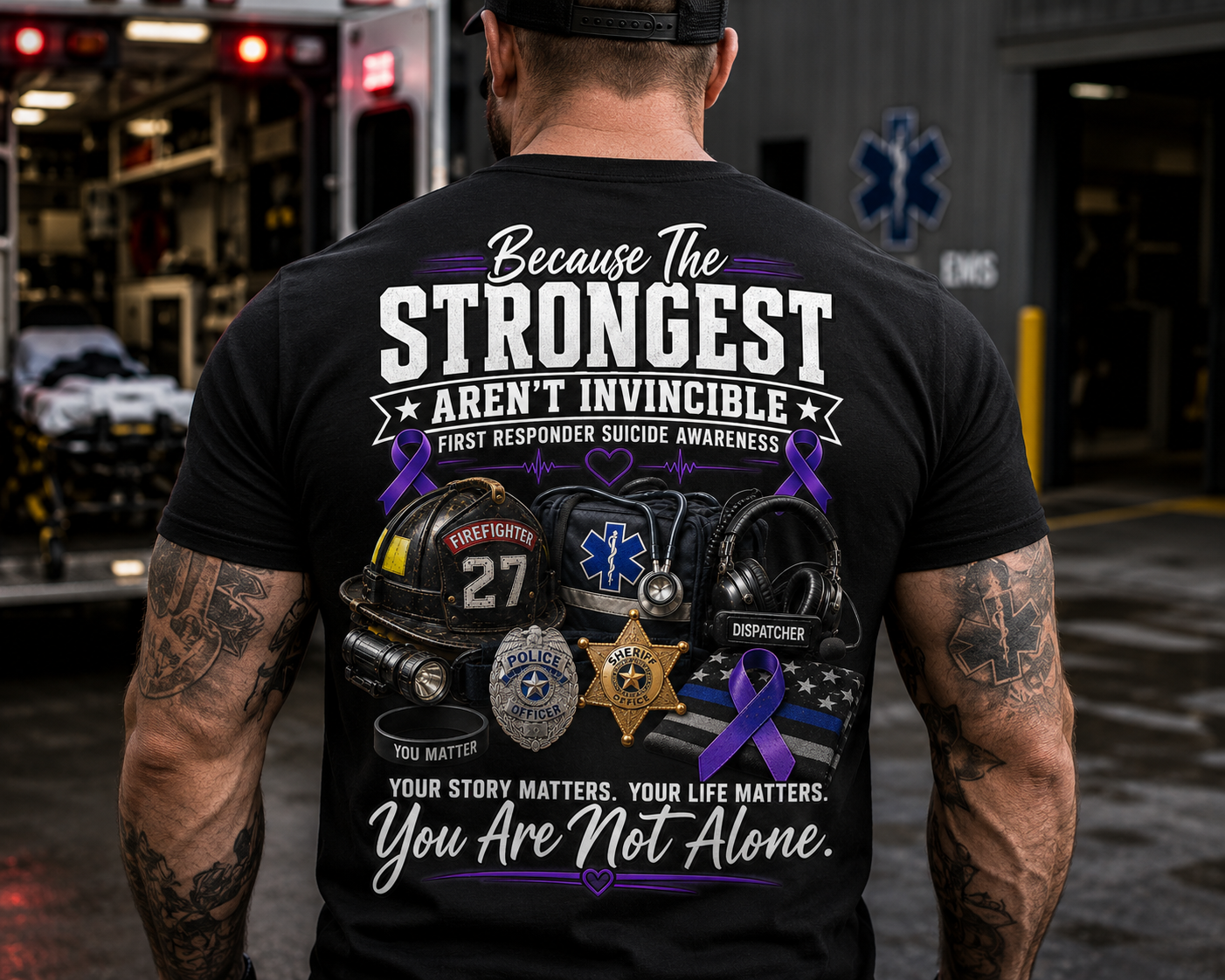T-Shirt — "Because The Strongest Aren't Invincible" First Responder Support Tee