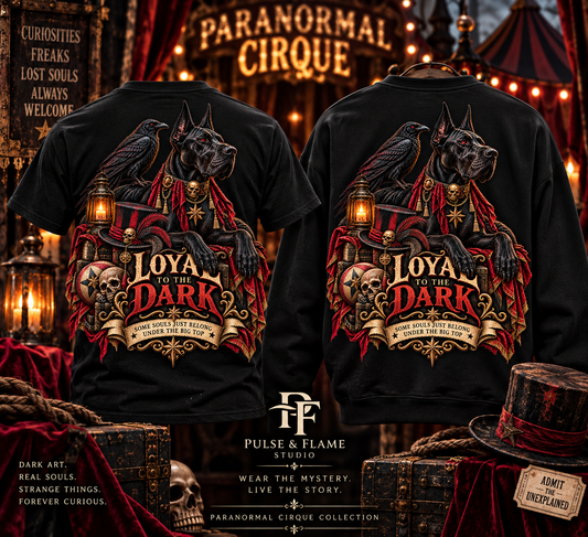 Loyal to the Dark Gothic Circus T-Shirt & Sweatshirt Paranormal Cirque Raven Hellhound Design
