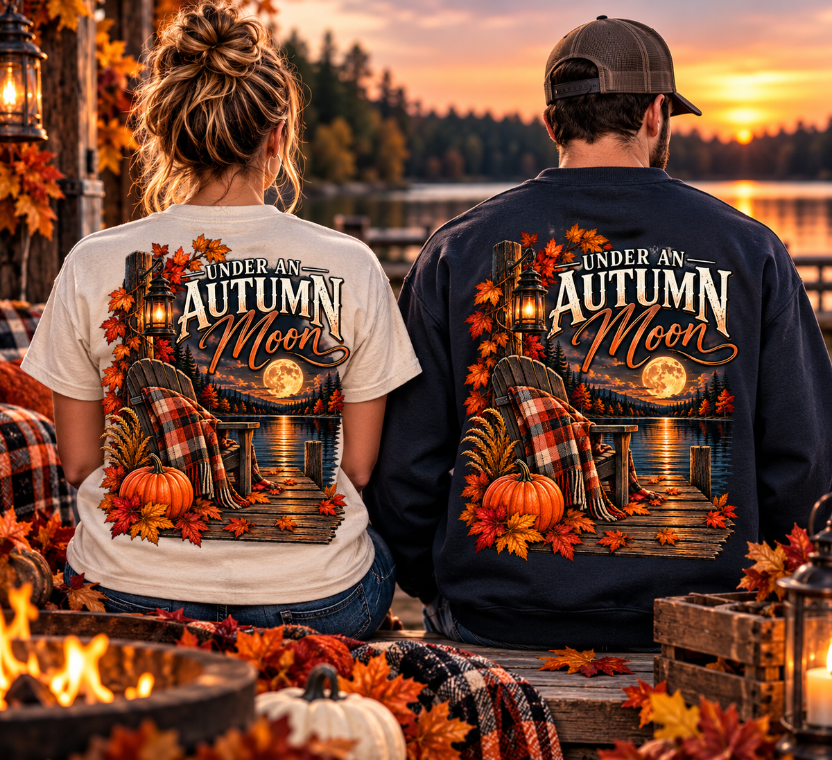 Under My Autumn Moon Sweatshirt | Cozy Pumpkin Plaid Cabin Fall Design