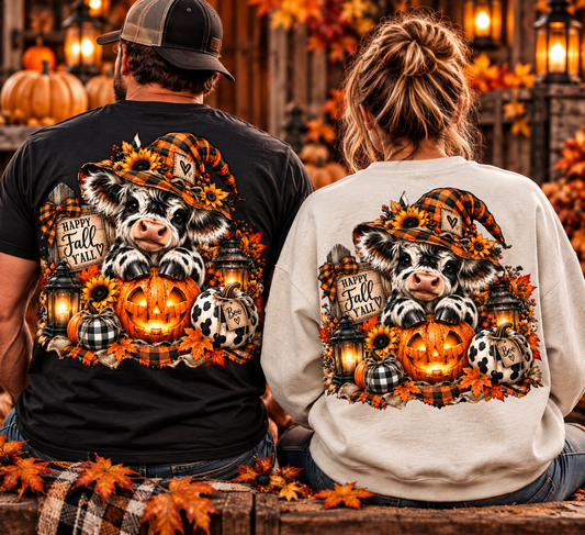 Cow Pumpkin Halloween Sweatshirt | Cow with Jack-O'-Lantern and Sunflowers