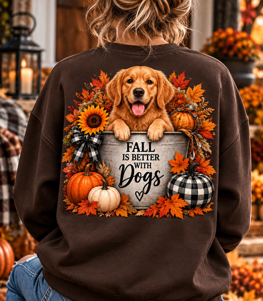 Golden Retriever Fall Dogs Sweatshirt | Autumn Pumpkins Sunflowers Plaid