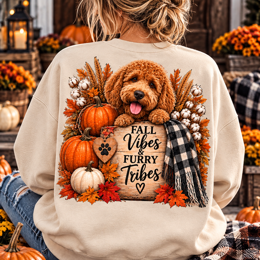 Fall Vibes Furry Tribes Dog Sweatshirt | Pumpkin Plaid Cozy Autumn