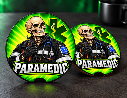 Paramedic Skull Soapstone Car Coaster — EMS Drink Holder Protector