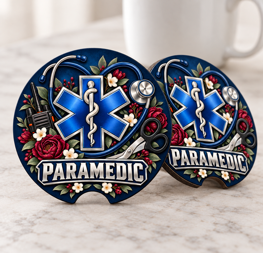 Paramedic Soapstone Car Coaster — EMS Star of Life Medical Symbol