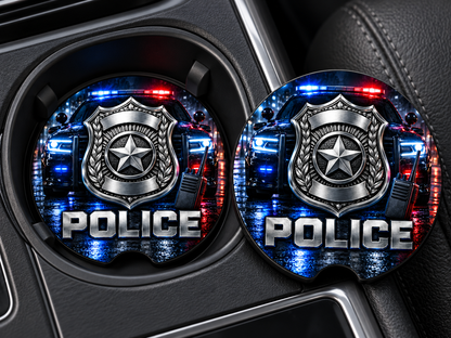 Police Badge Car Coaster — Thin Blue Line Soapstone Drink Holder
