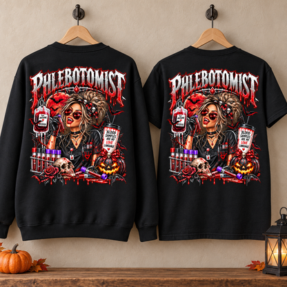 Phlebotomist Horror Blood Drip graphic T-shirt | Medical Tech Tee
