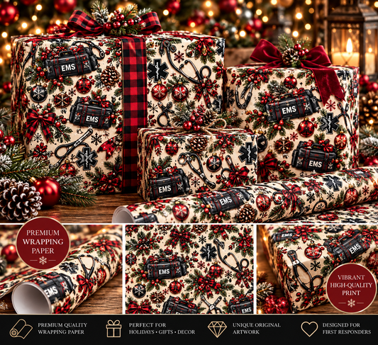 EMS Christmas Wrapping Paper, Paramedic Gift Wrap, EMT Holiday Gifts, First Responder Christmas Paper, Medical Christmas Gift Wrap