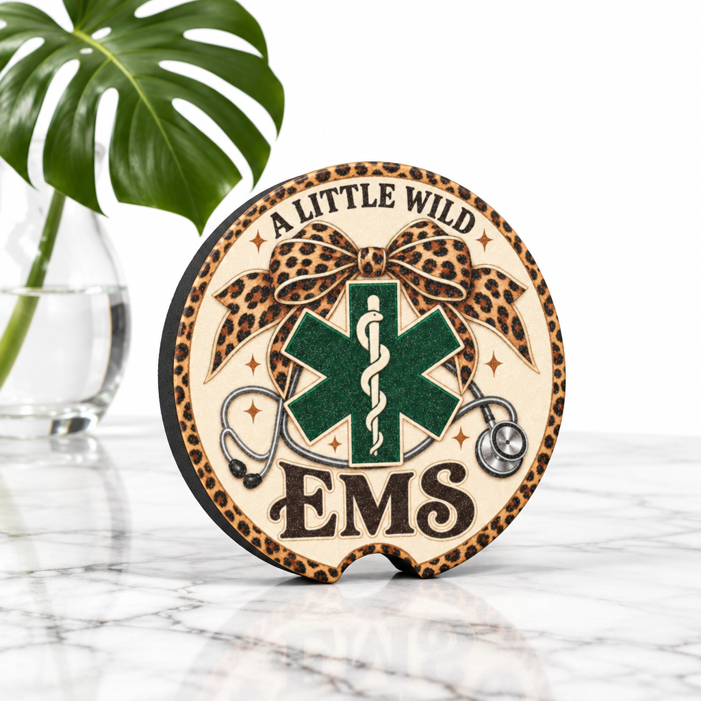 EMS 'A Little Wild' Soapstone Car Coaster – Leopard Bow Medical Symbol