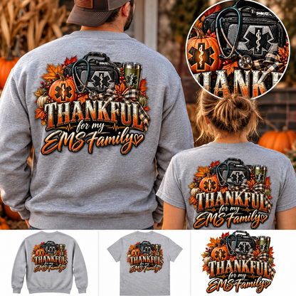 Thankful for My EMS Family Shirt | Paramedic Thanksgiving Sweatshirt | EMT Fall Shirt | First Responder Gift | EMS Crewneck or T-Shirt