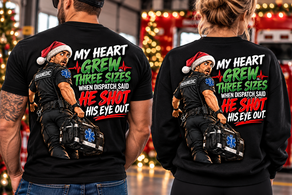Funny Paramedic Christmas Shirt, My Heart Grew Three Sizes, EMS Holiday T-Shirt, EMT Christmas Gift, First Responder Humor