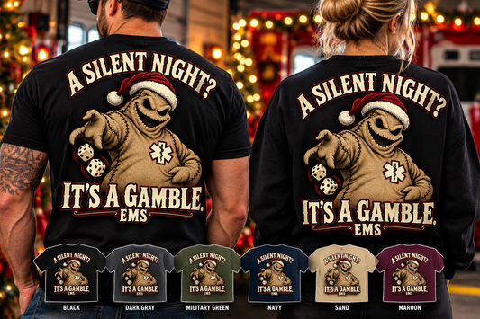 Funny EMS Christmas Shirt, A Silent Night It's a Gamble, Paramedic Holiday T-Shirt, EMT Christmas Gift, First Responder Sweatshirt