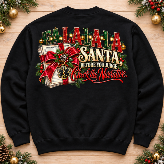 EMS Christmas Sweatshirt, Santa Before You Judge Check the Narrative Shirt, Funny Paramedic Gift, EMT Christmas Tee