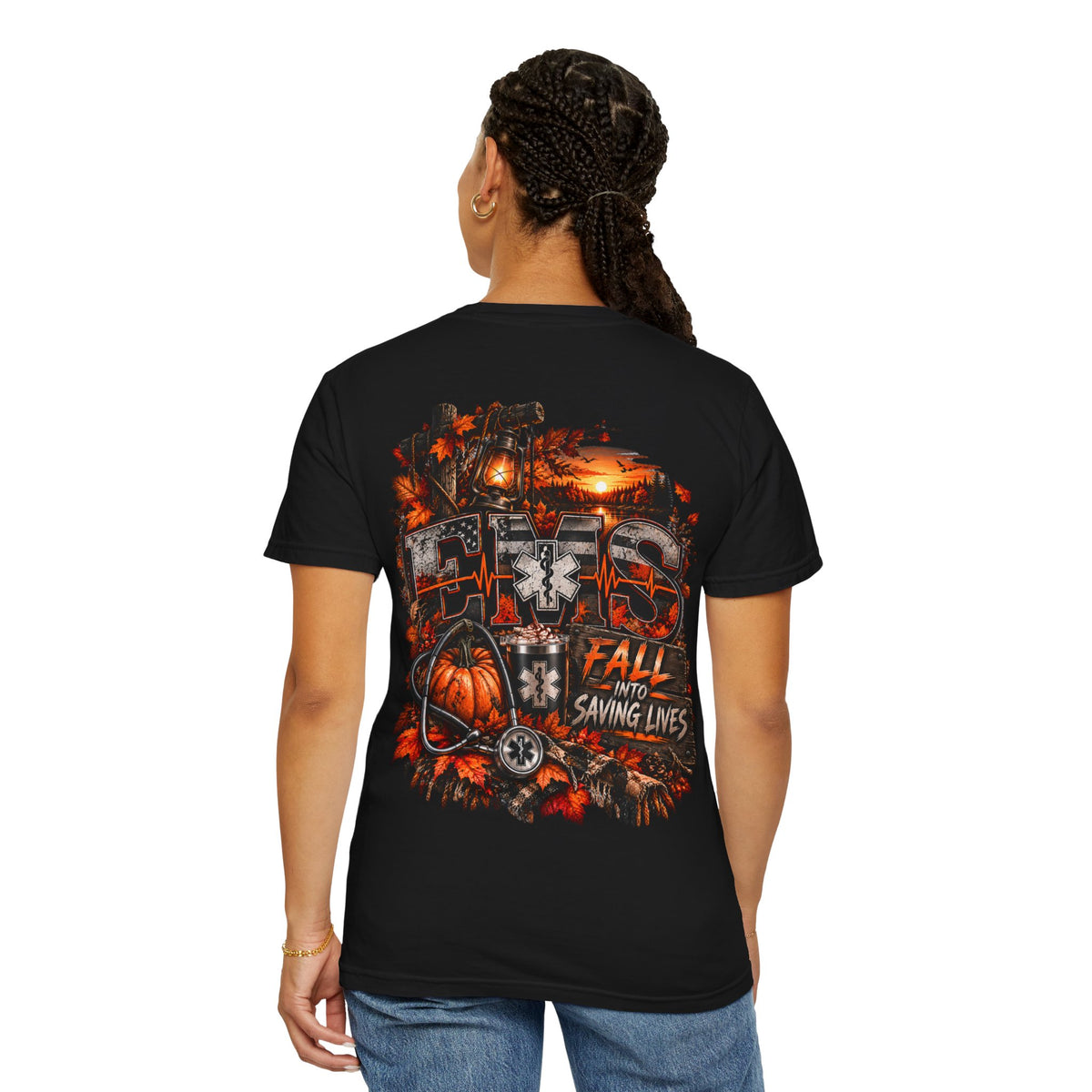 EMS Fall Into Saving Lives | Fall Paramedic EMT T-Shirt & Sweatshirt | First Responder Autumn Apparel