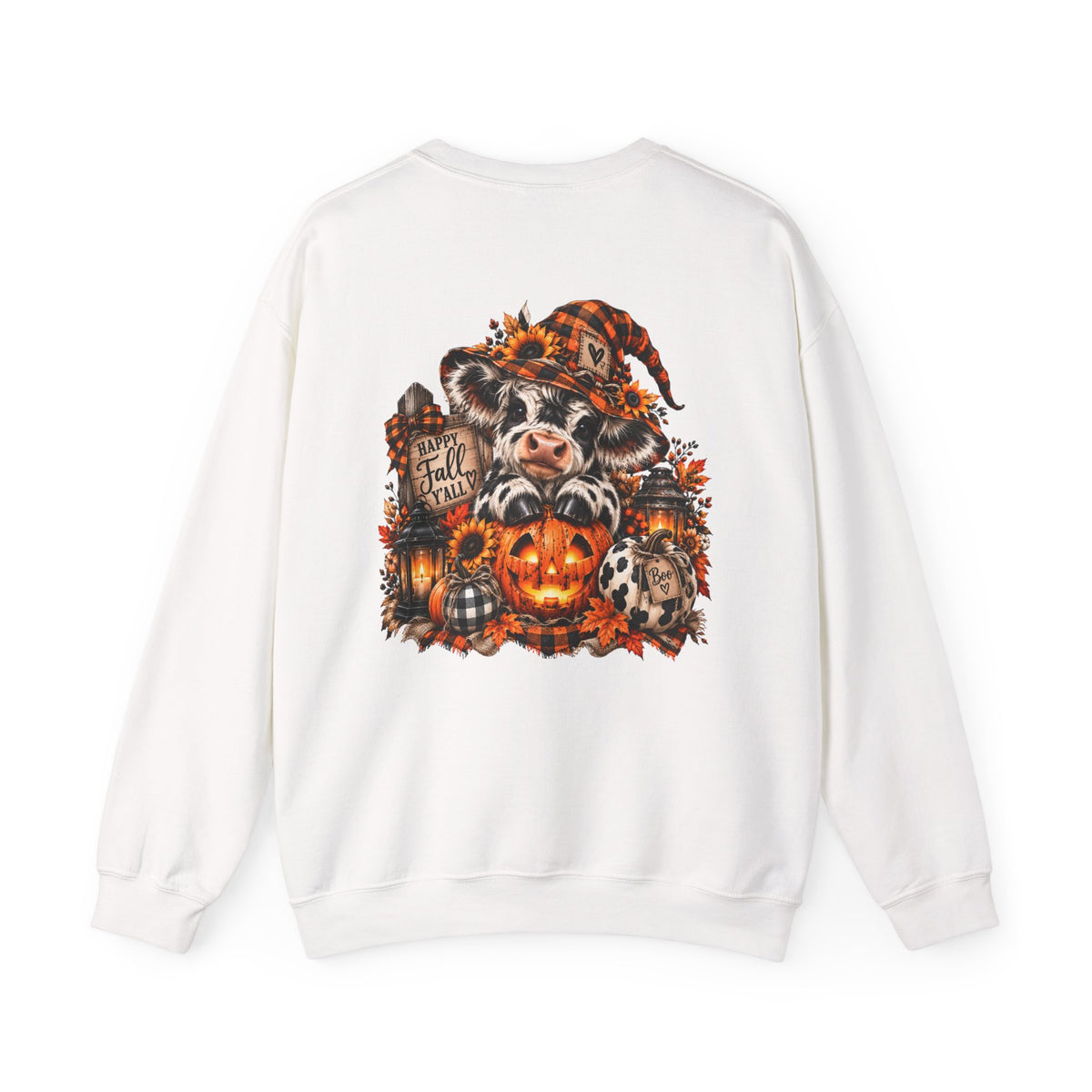 Cow With Pumpkin Halloween Sweatshirt | Fall Farm Animal Graphic