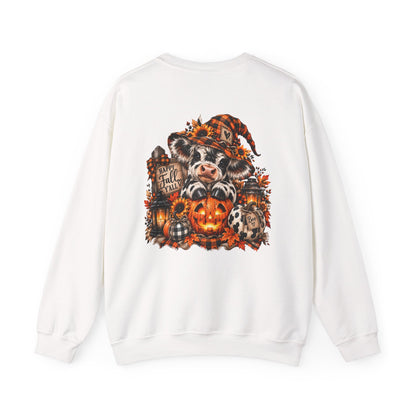 Cow With Pumpkin Halloween Sweatshirt | Fall Farm Animal Graphic