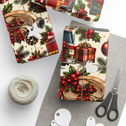 Firefighter Christmas Wrapping Paper – Holiday Firetruck & Badges Gift Wrap