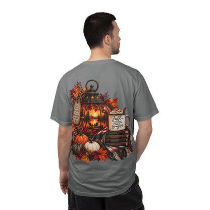 Autumn Lantern Pumpkin Stack T-Shirt | Fall Leaves Cozy Harvest Design