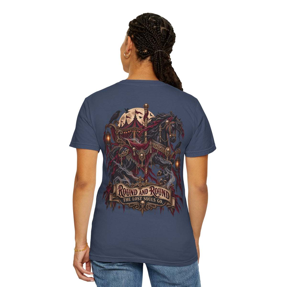 Round and Round the Lost Souls Go | Haunted Carousel Gothic Circus Shirt
