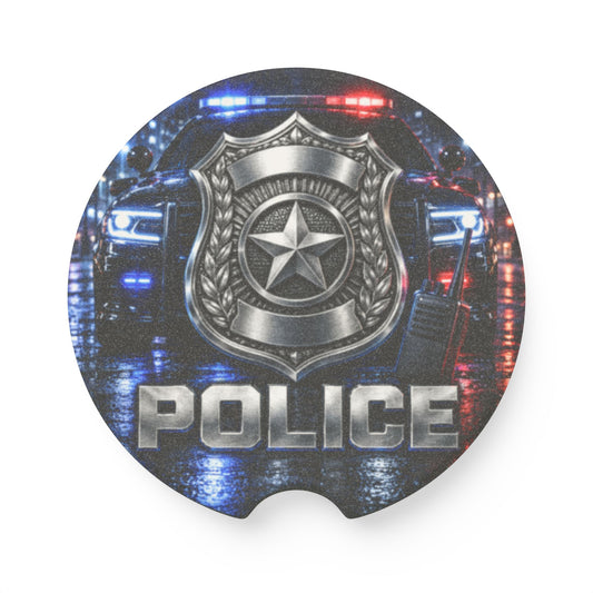Police Badge Car Coaster — Thin Blue Line Soapstone Drink Holder
