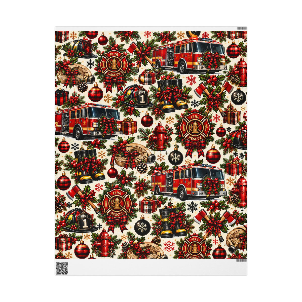 Firefighter Christmas Wrapping Paper – Holiday Firetruck & Badges Gift Wrap
