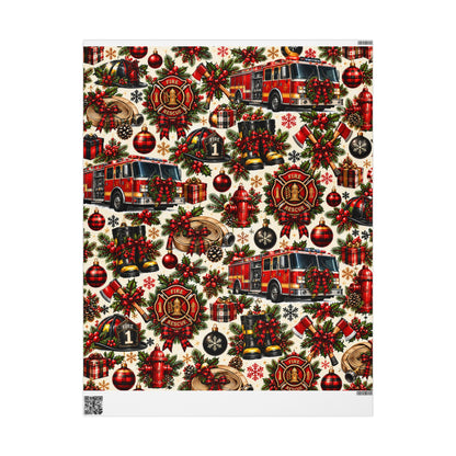 Firefighter Christmas Wrapping Paper – Holiday Firetruck & Badges Gift Wrap