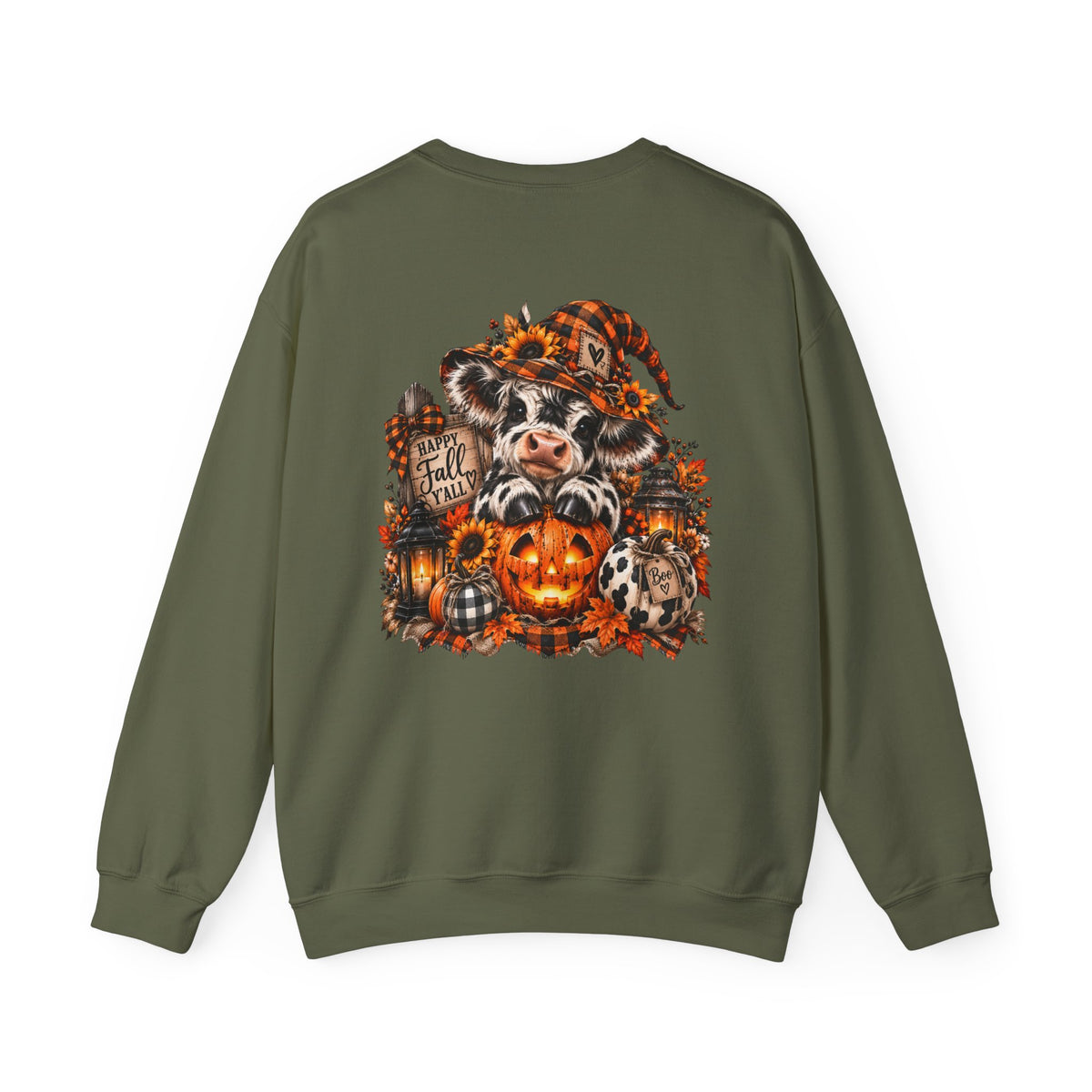 Cow With Pumpkin Halloween Sweatshirt | Fall Farm Animal Graphic