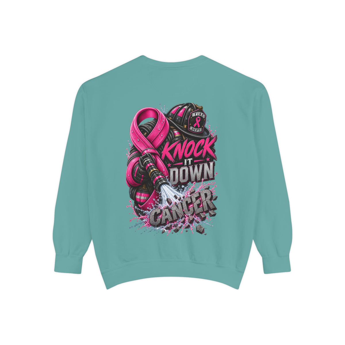 Breast Cancer Awareness Sweatshirt  Firefighter edition— "Knock It Down Cancer" Crewneck
