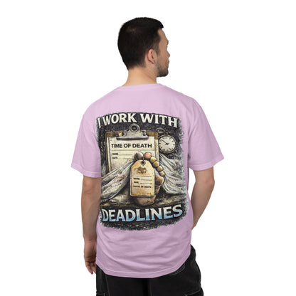 I Work With Deadlines dark humor Medical Examiner T-shirt | Paramedic First Responder