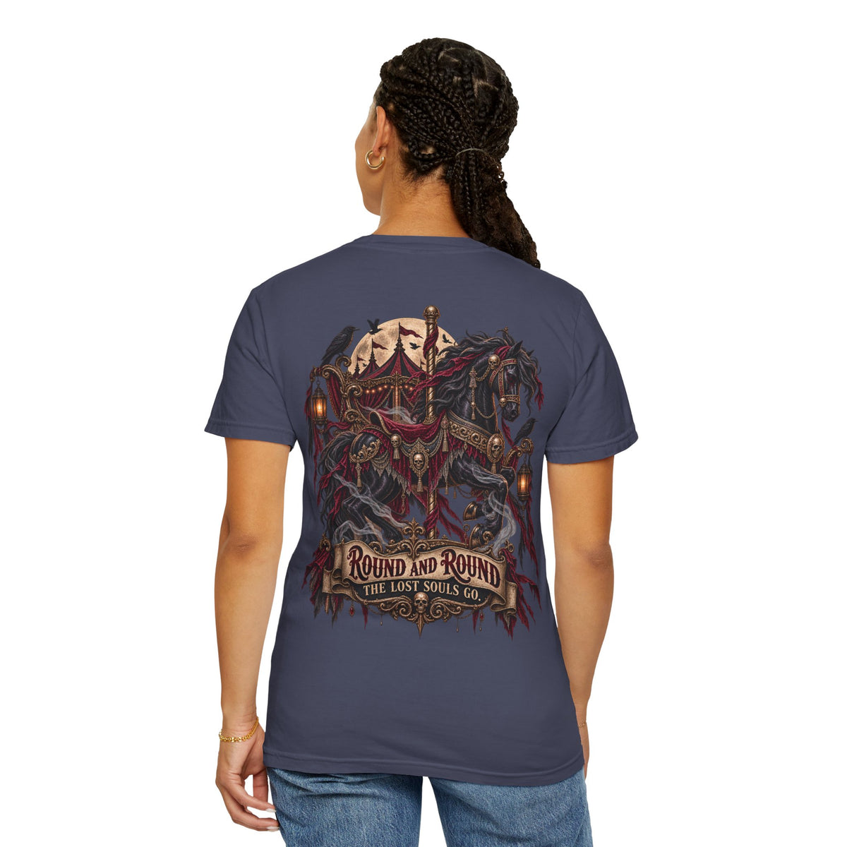 Round and Round the Lost Souls Go | Haunted Carousel Gothic Circus Shirt