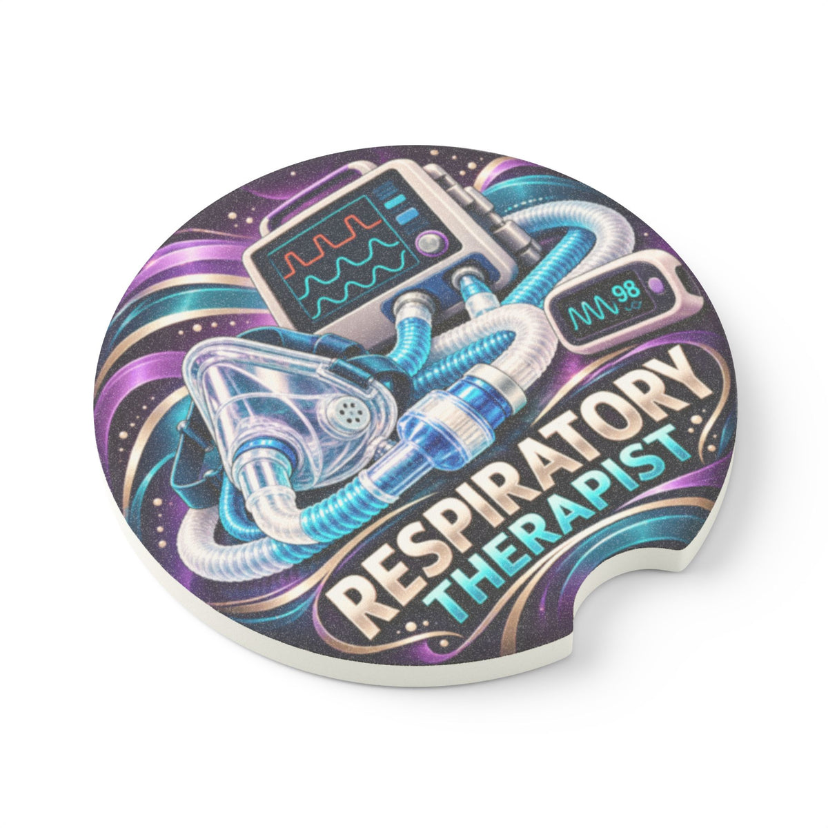 Respiratory Therapist Car Coaster — Soapstone Drink Holder with Ventilator Design