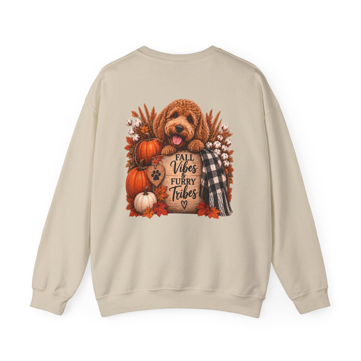 Fall Vibes Furry Tribes Dog Sweatshirt | Pumpkin Plaid Cozy Autumn