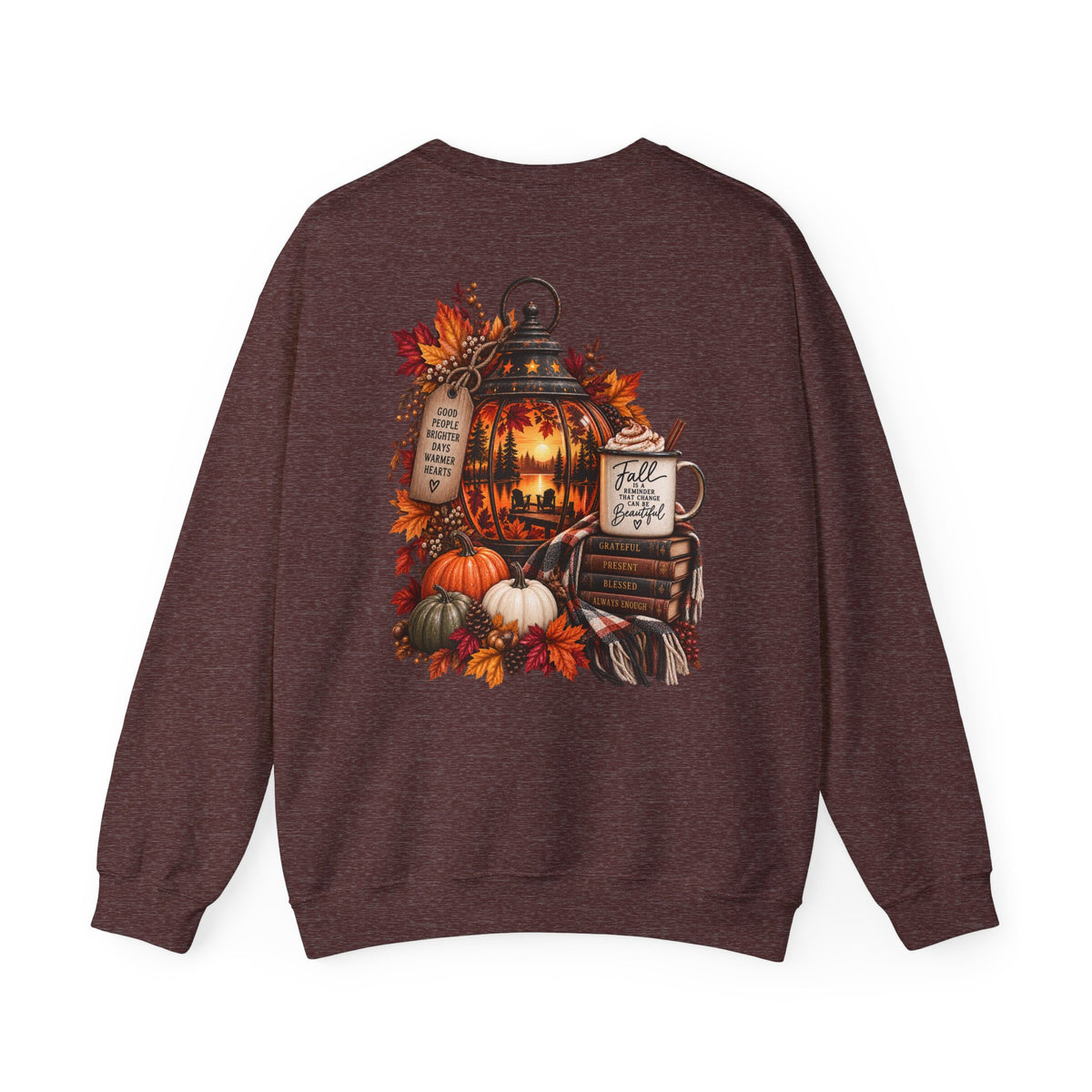 Autumn Lantern Pumpkin Stack Sweatshirt | Cozy Fall Leaves Scene