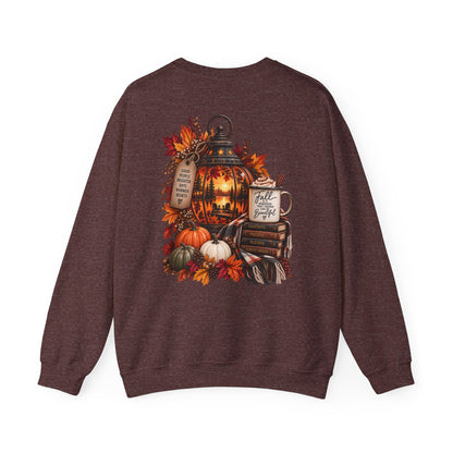Autumn Lantern Pumpkin Stack Sweatshirt | Cozy Fall Leaves Scene