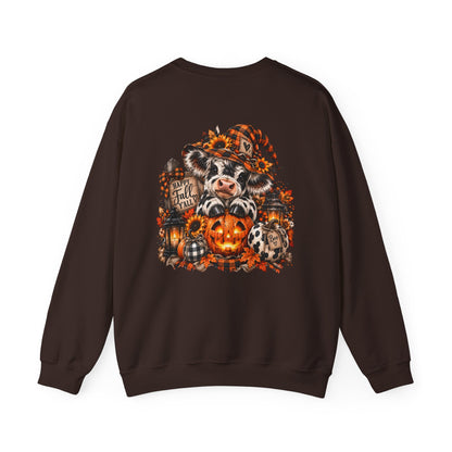 Cow With Pumpkin Halloween Sweatshirt | Fall Farm Animal Graphic