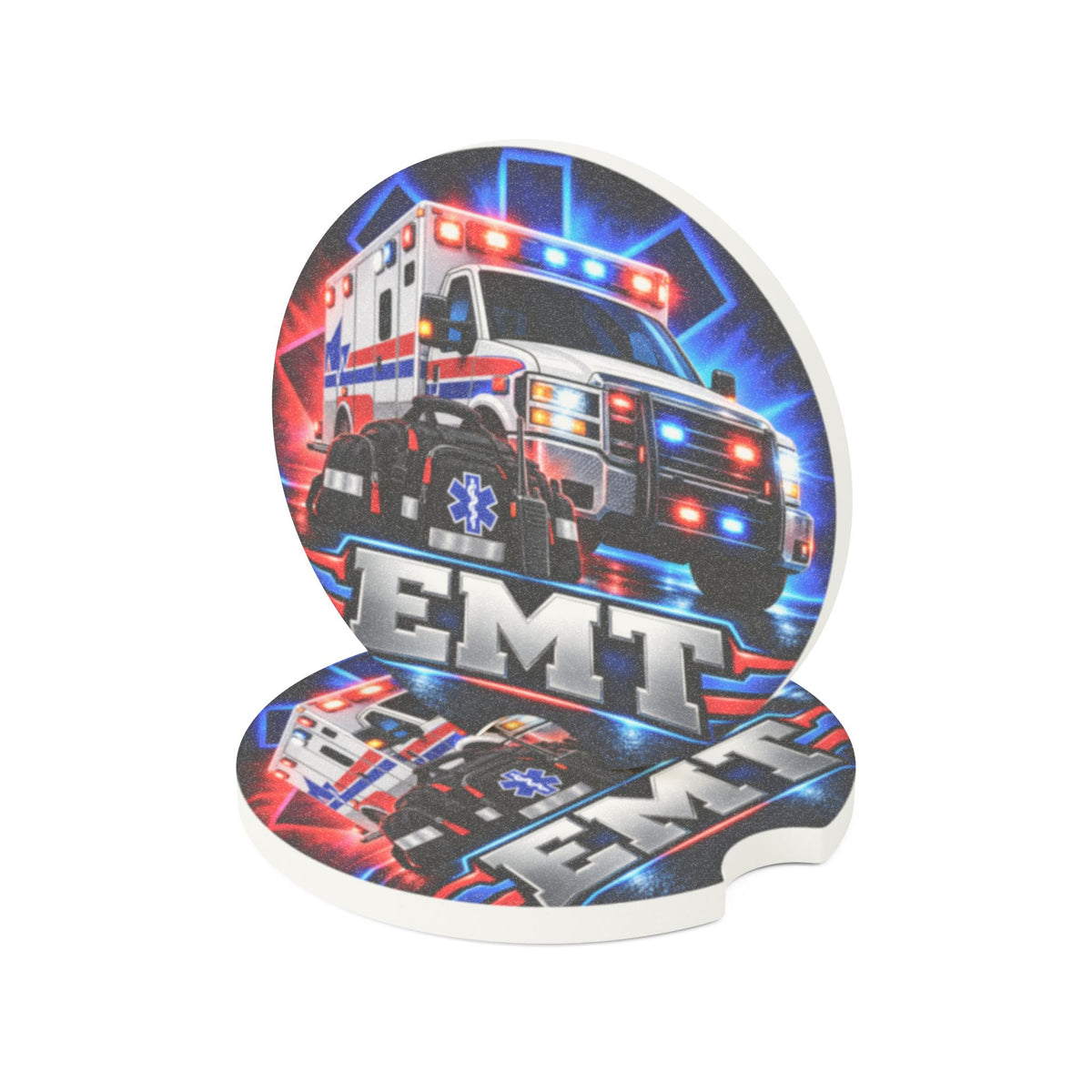 EMT Ambulance Soapstone Car Coaster — Emergency Medical Technician Car Cup Holder Protector