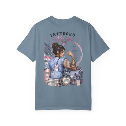 Tattooed Nurse T-Shirt — "She Wears Her Heart on Her Sleeve" RN Back Design