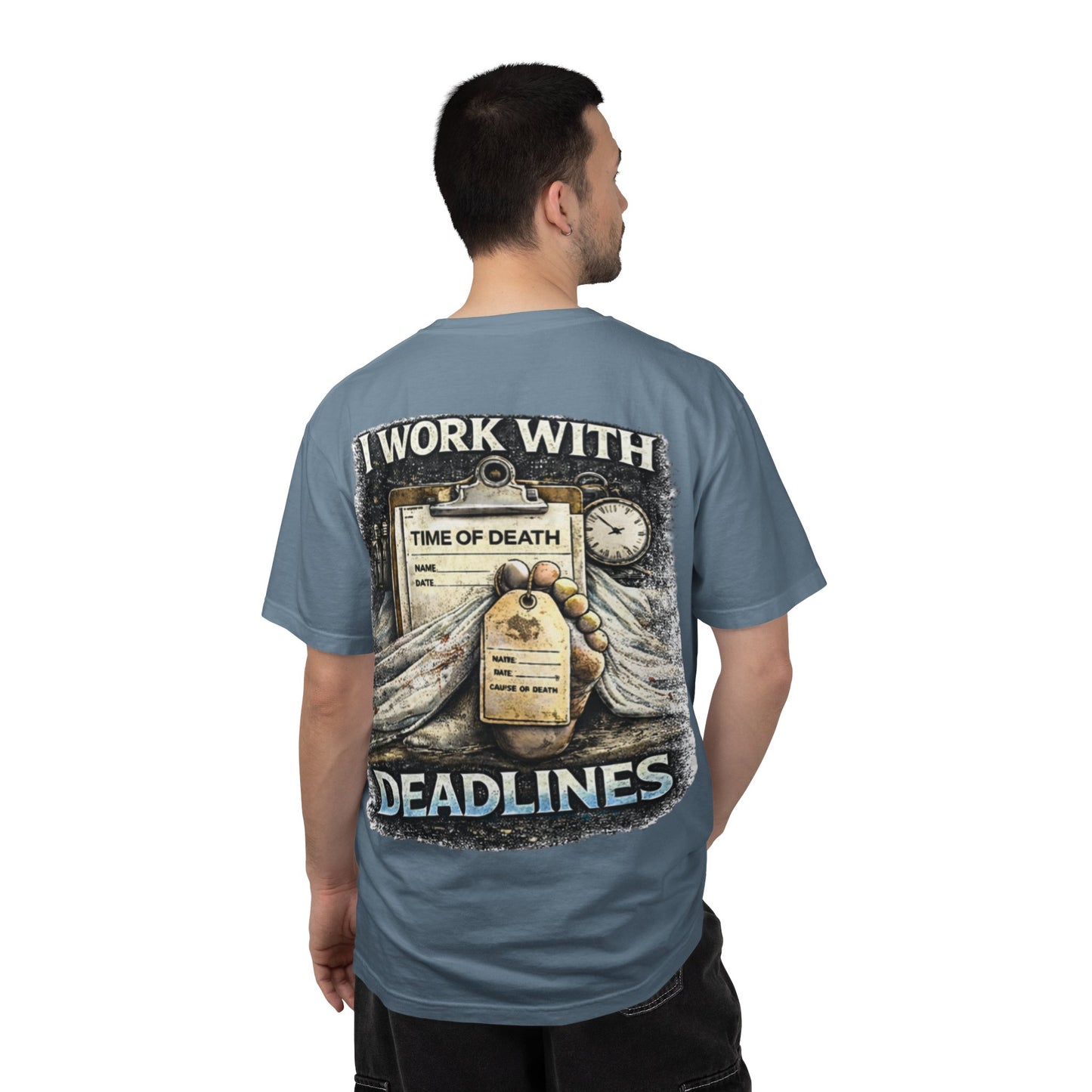 I Work With Deadlines dark humor Medical Examiner T-shirt | Paramedic First Responder