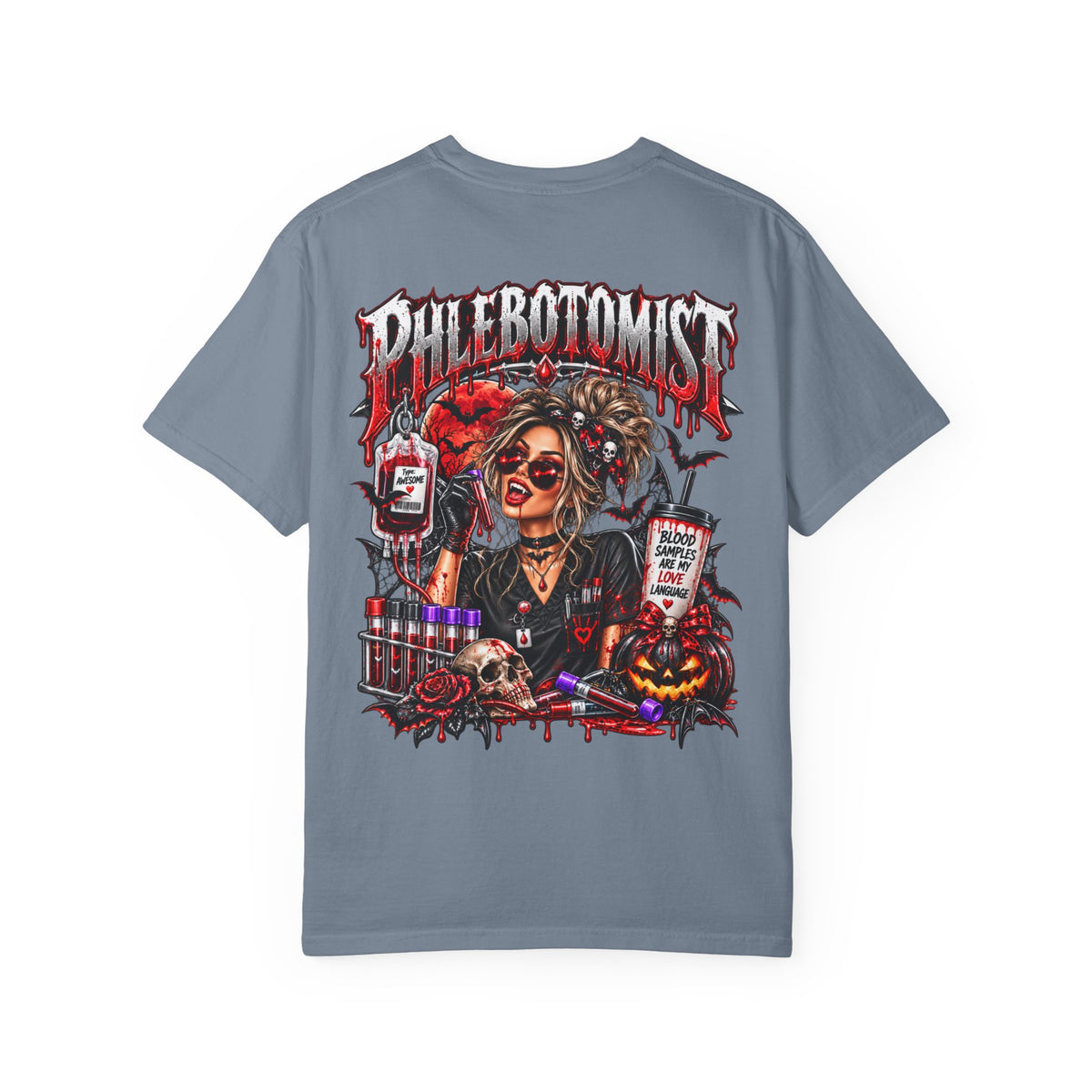 Phlebotomist Horror Blood Drip graphic T-shirt | Medical Tech Tee