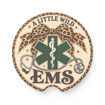 EMS 'A Little Wild' Soapstone Car Coaster – Leopard Bow Medical Symbol