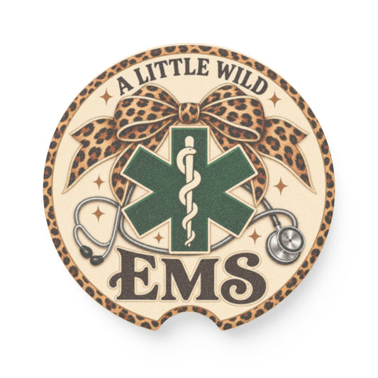 EMS 'A Little Wild' Soapstone Car Coaster – Leopard Bow Medical Symbol